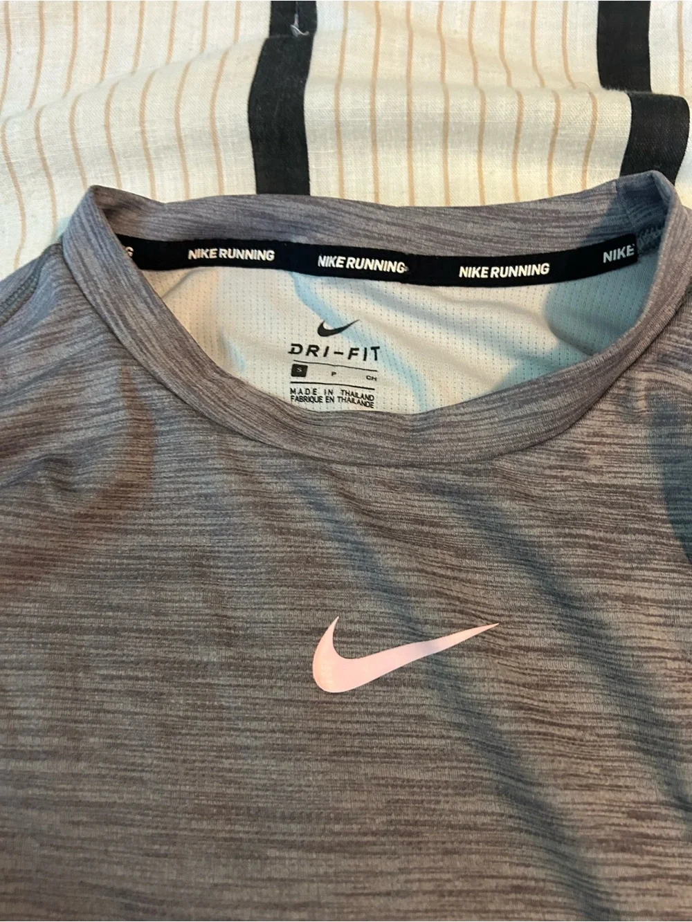 Nike Dri-FIT Heathered Gray Running Shirt with Pink Swoosh